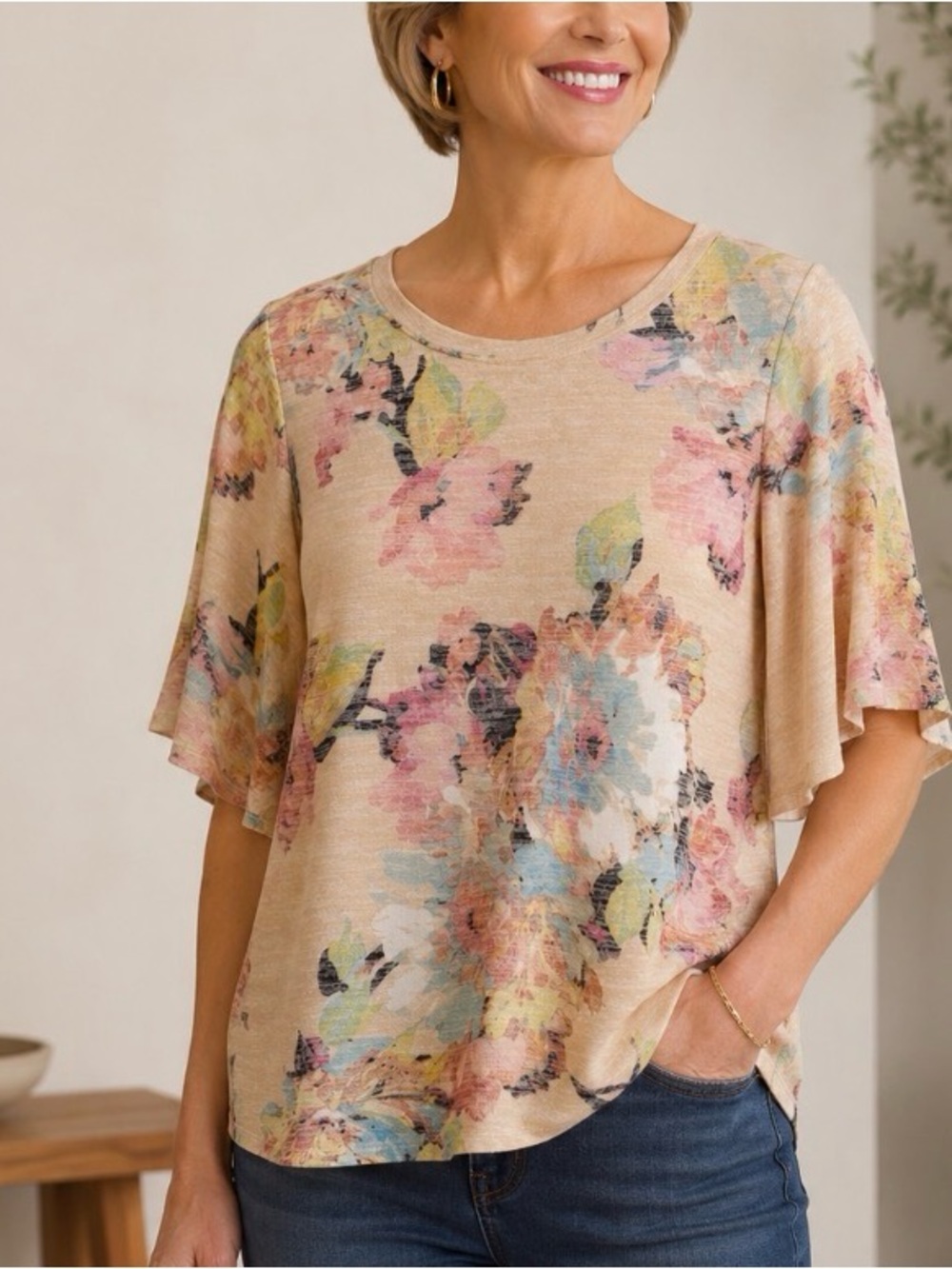 Westbound Woman’s Pastels Top Petite Size Petite Small Floral Short Sleeve New